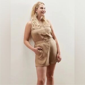 BANANA REPUBLIC Sleeveless Utility Button Down Tan Romper S